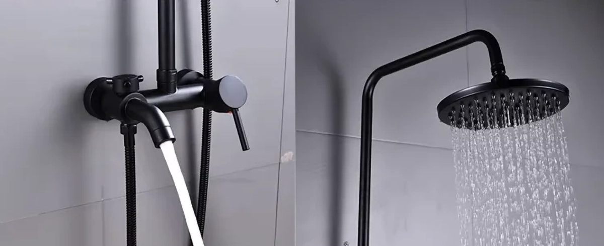 Colonne de douche noire avec bec de bain design moderne